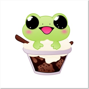 Froggy Delight - Whimsical Frog in Ice Cream Sundae Posters and Art